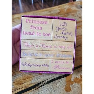 Disney Princess Sentiments Phrases Wood Mounted Rubber Stamp Set Of (6)